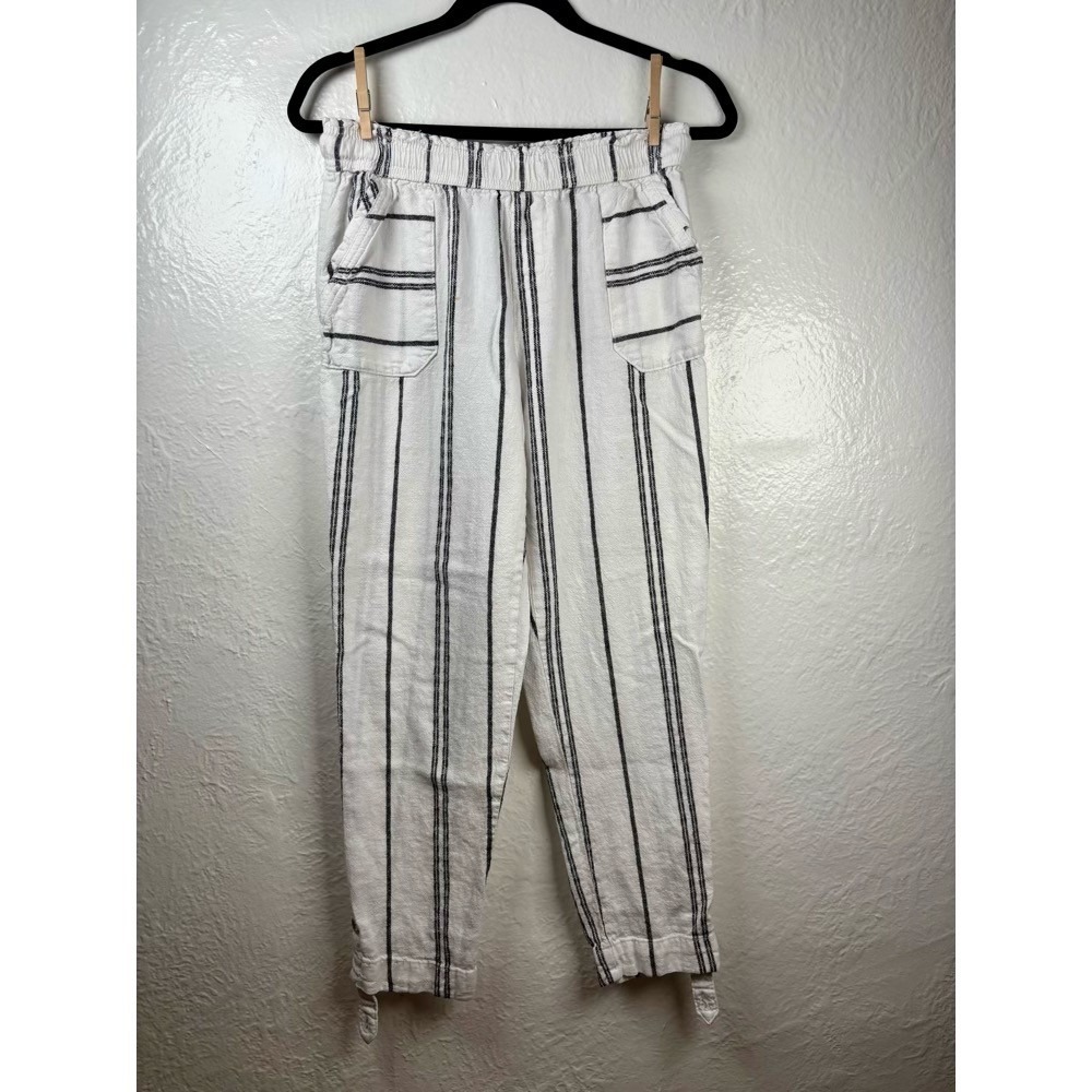Happily Grey Striped Linen Blend Pants Medium‎ Coastal Grandmother Luxe Beachy